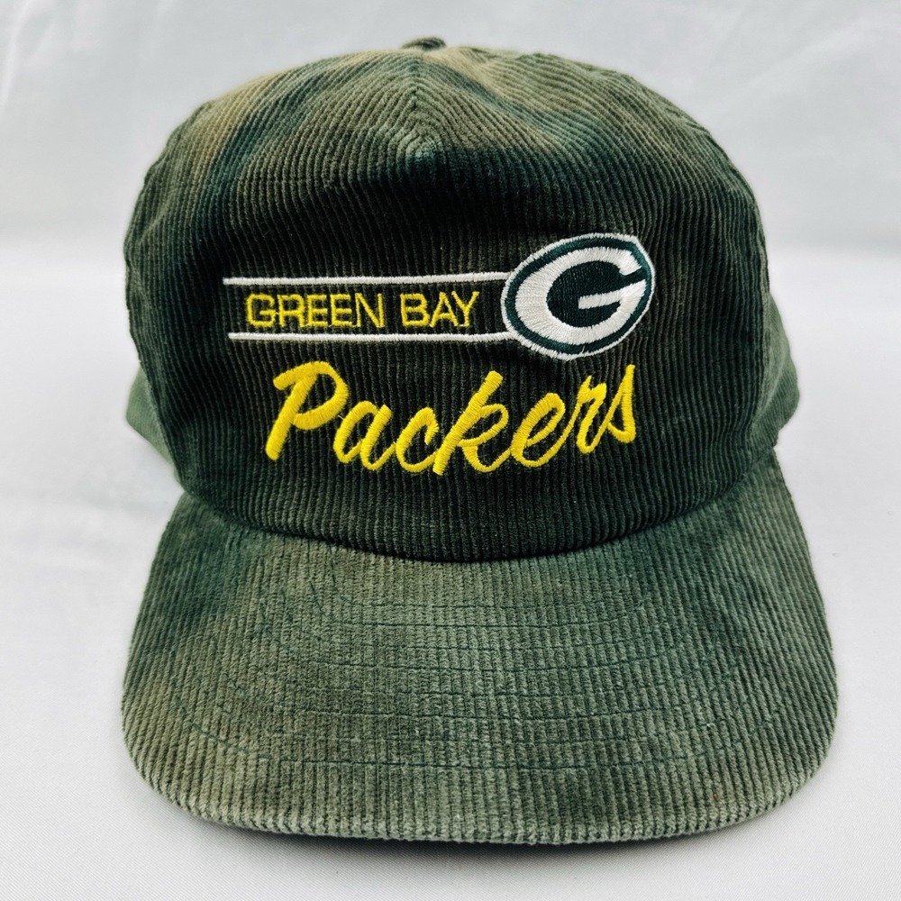 Vintage NFL Green Bay Packers Corduroy Snapback Hat Annco Green Cap Official